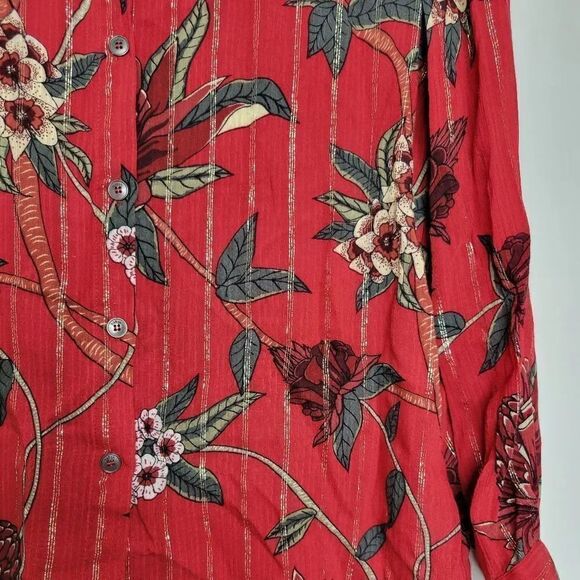 NWT ba&sh Petunia Floral-Print Metallic Jacquard Shirt in Rouge - Picture 11 of 12